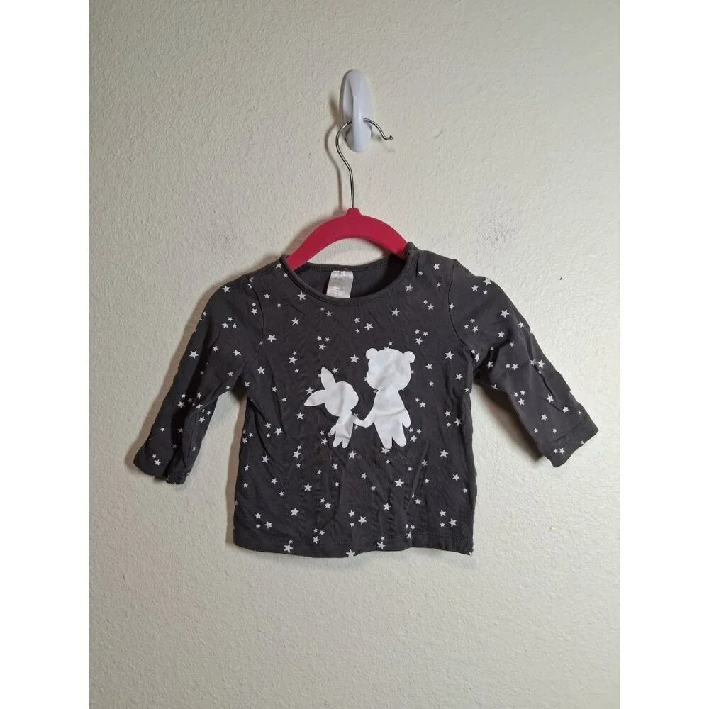 H&M Long Sleeve T-Shirt Winnie the Pooh Piglet Baby Girls Size 4-6 Months Gray